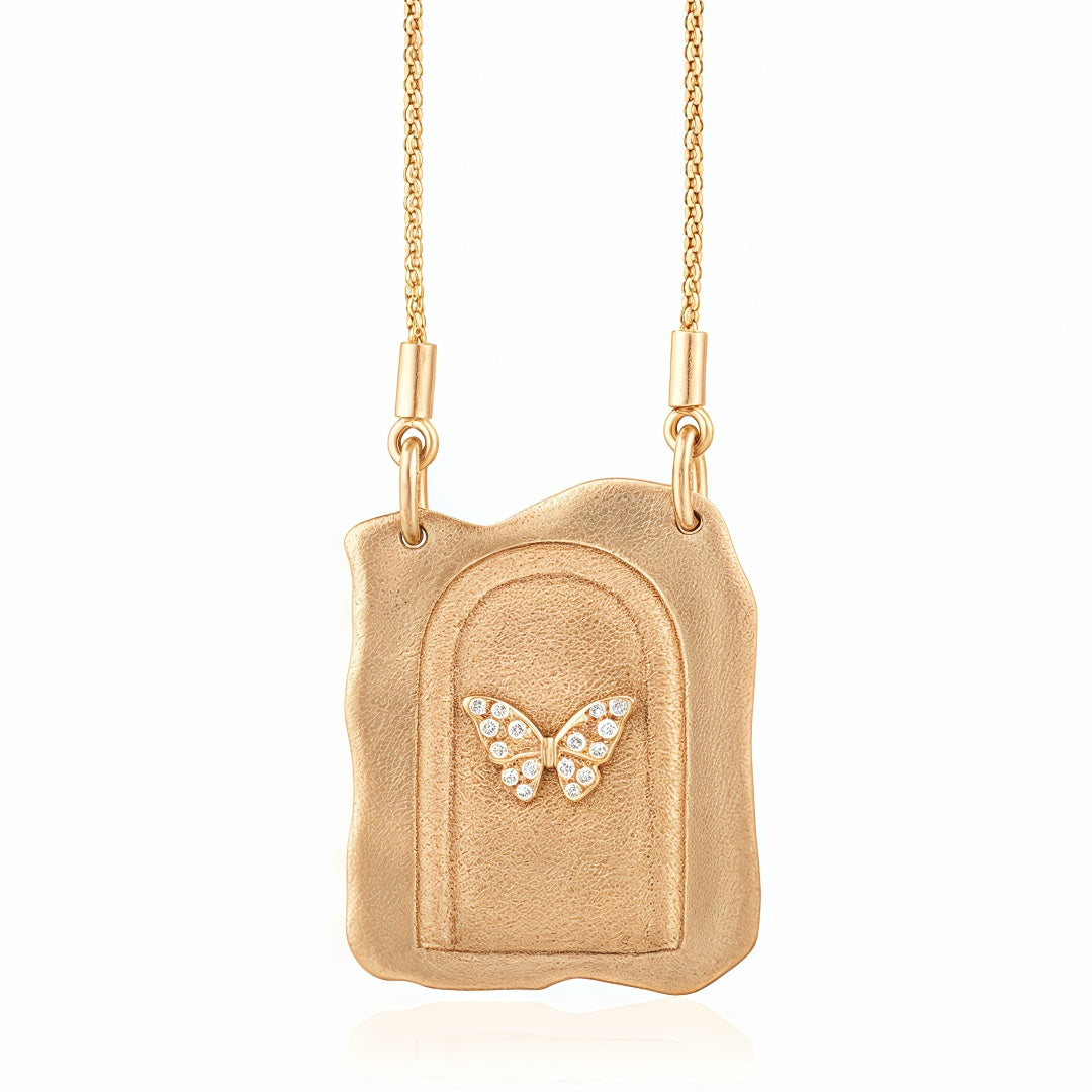 Vintage Tarot Card Butterfly Resurrection Door Pendant Necklace