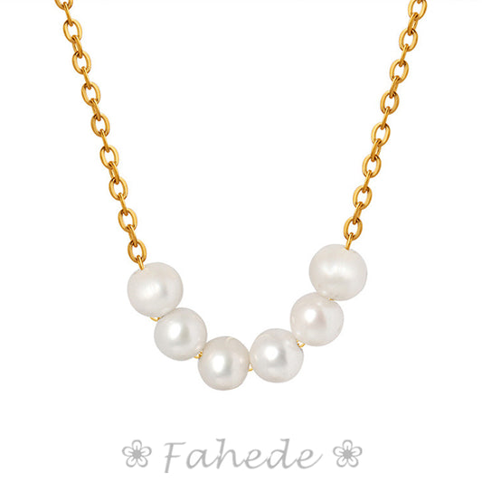 Gold Freshwater Pearl Necklace 6 Pearl Bar Necklace