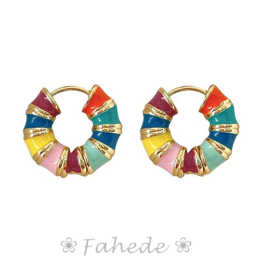 14K Gold Plated Multicolor Rainbow Round Hoop Earrings