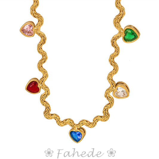 Colorful Jewel Necklace Heart Gemstone Pendant Choker Necklaces