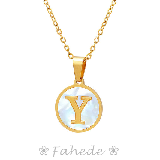 Initial A-Z Shell Letter Coin Pendant Dainty Chain Pearl Necklace