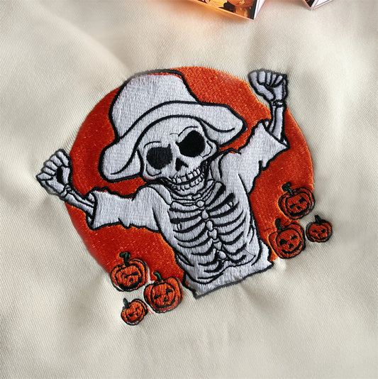 Halloween Customized Sweatshirt Skeleton Pumpkin Embroidered Hoodie