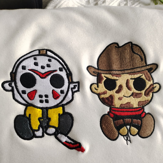 Halloween Jason And Freddy Customized Embroidered Sweatshirt