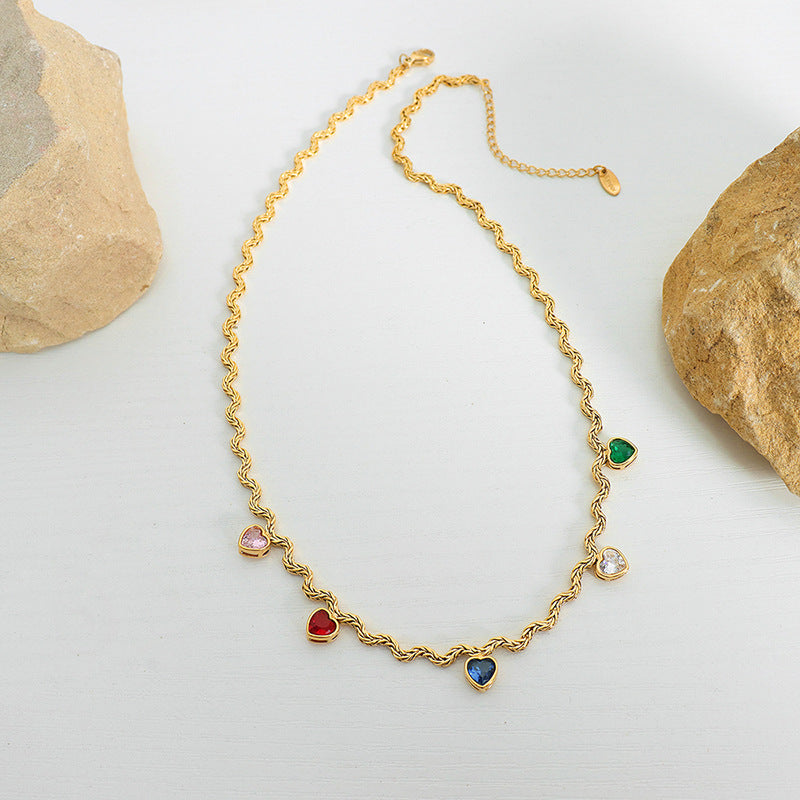 Colorful Jewel Necklace Heart Gemstone Pendant Choker Necklaces