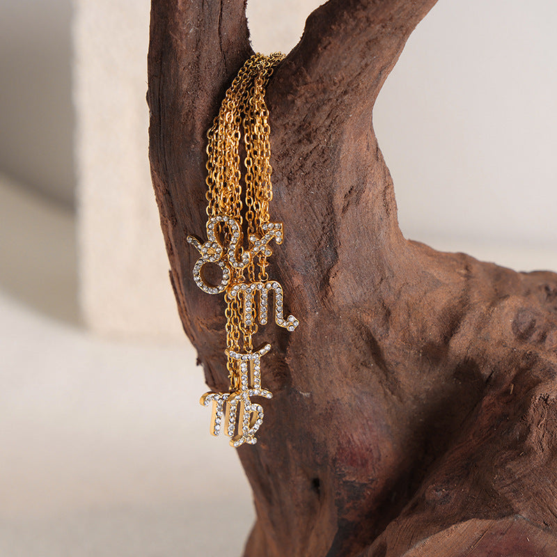 12 Constellations Sign Of Star Zodiac Pendant Chain Necklace
