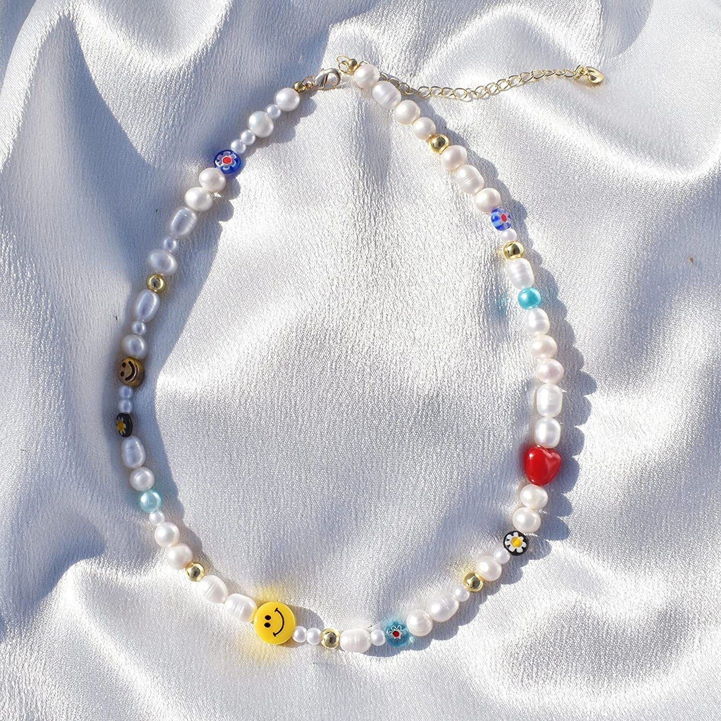 Summer Boho Pearl Fun Flirty Beaded Choker Necklace
