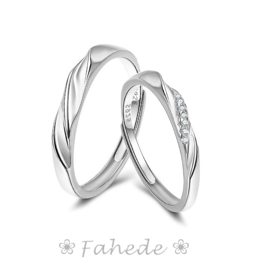 Endless Love 925 Silver Cubic Zirconia Adjustable Promise Ring Couples Ring