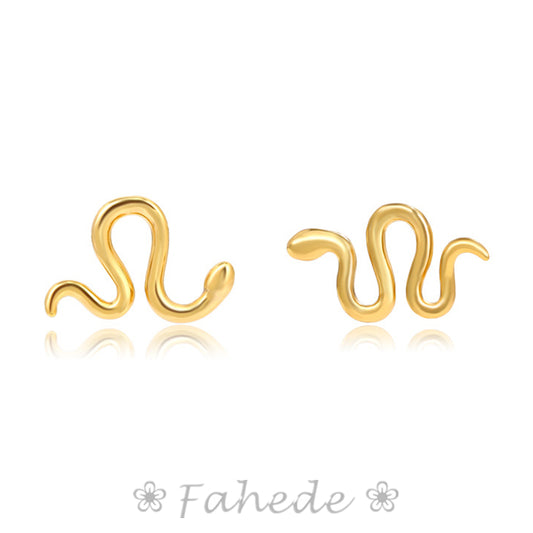24K Gold Plated Snake Stud Earrings Simple Funny Adorable Animal Ear Studs