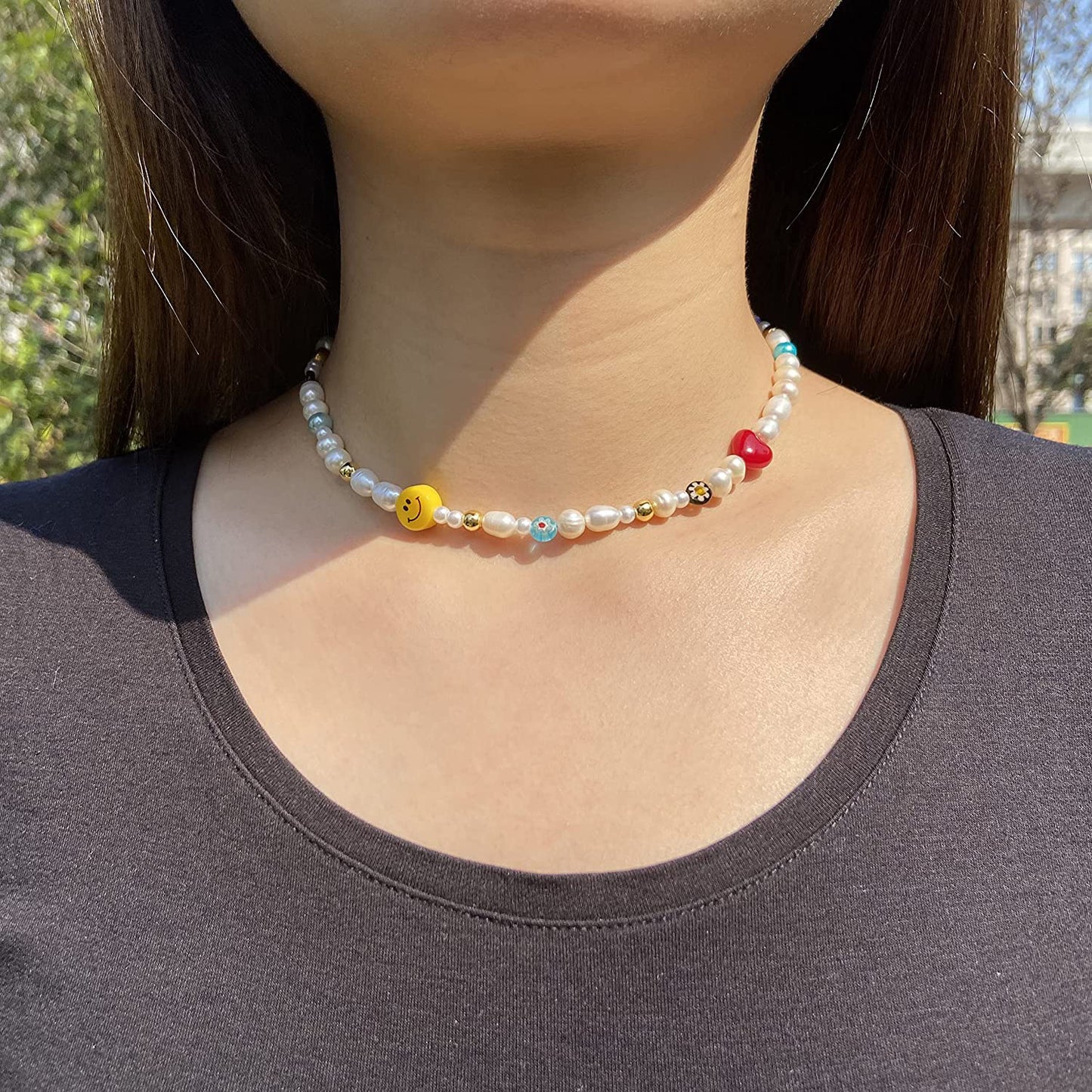 Summer Boho Pearl Fun Flirty Beaded Choker Necklace