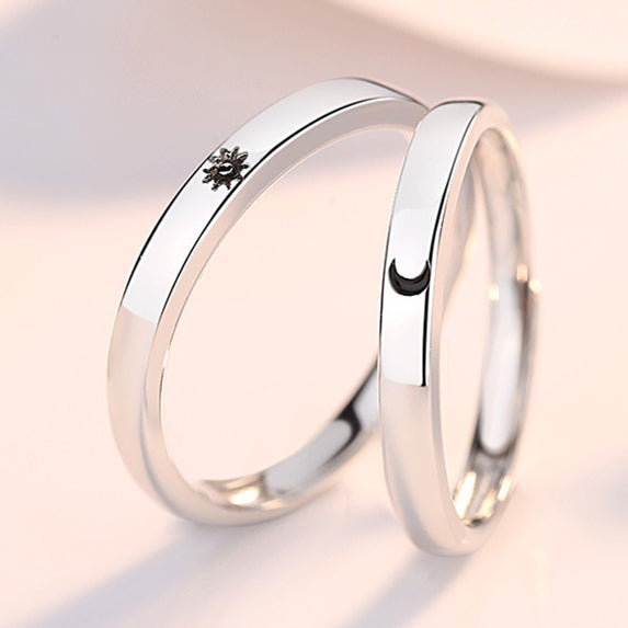 Sun And Moon Sterling Silver Couples Rings for Him and Her Set