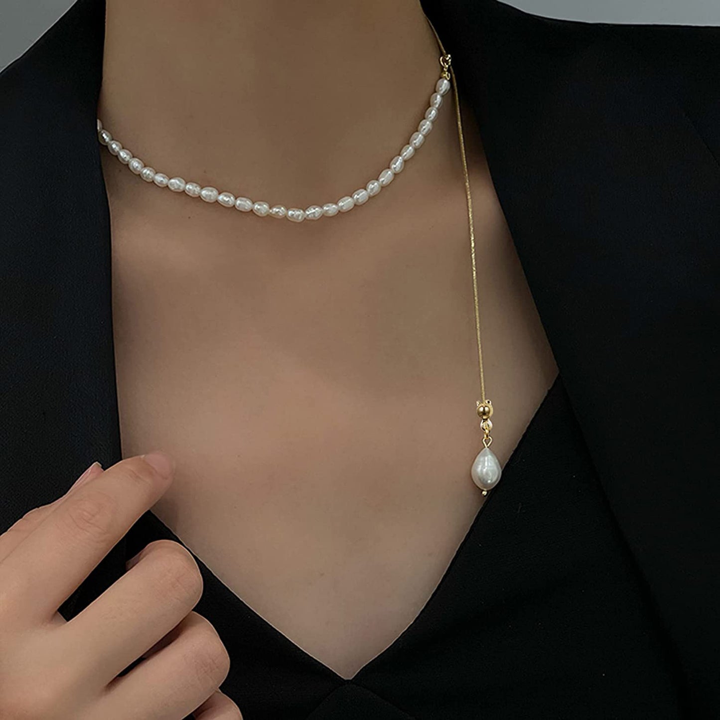 Y-Shaped Lariat Chain 14k Gold Link Drop Long Charm Necklace