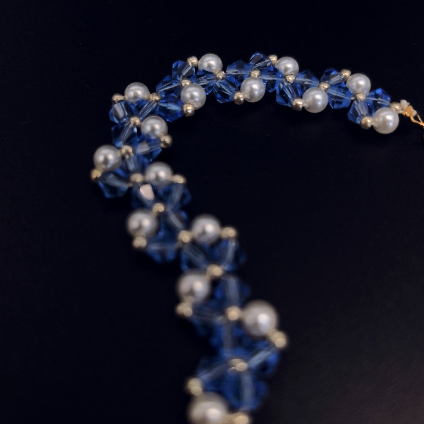 Handcrafted Blue Crystal and Pearl Bracelet