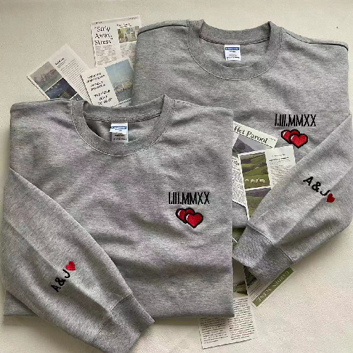 Roman numerals Embroidered Couple Customized Sweatshirt