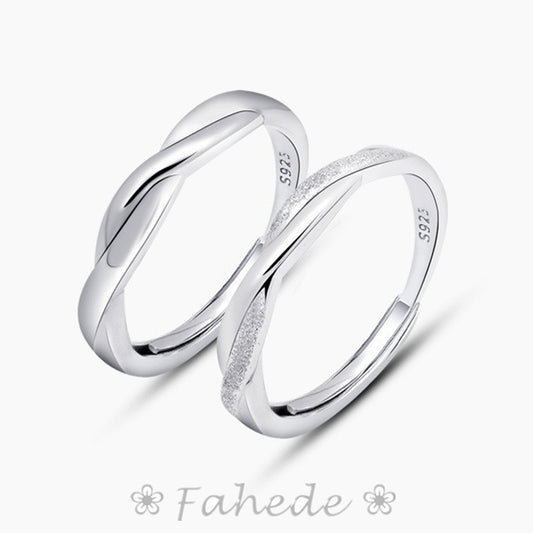 Mobius 925 Silver Cubic Zirconia Adjustable Promise Ring Couples Ring