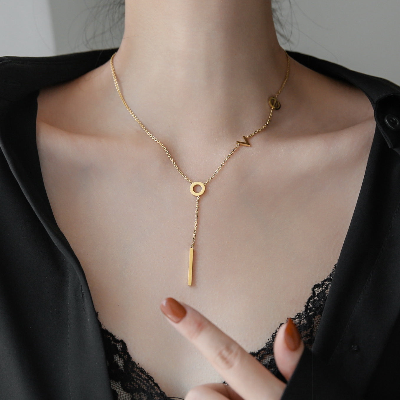 Women's Stainless Steel Love Y Shaped Necklace Circle Lariat Necklace