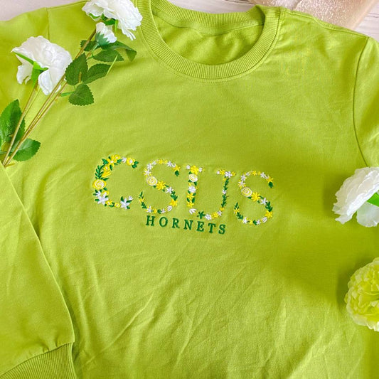 University College Flower Embroidered Customized Sweatshirt