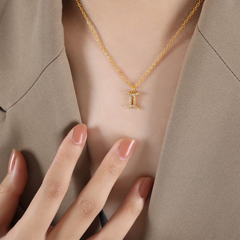 12 Constellations Sign Of Star Zodiac Pendant Chain Necklace