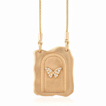 Vintage Tarot Card Butterfly Resurrection Door Pendant Necklace