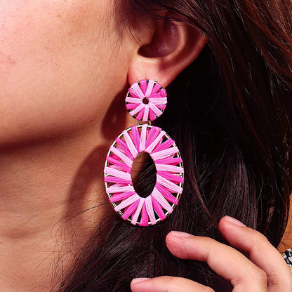 Ellipse Resort Earrings Bohemian Travel Drop Dangle Rattan Earrings