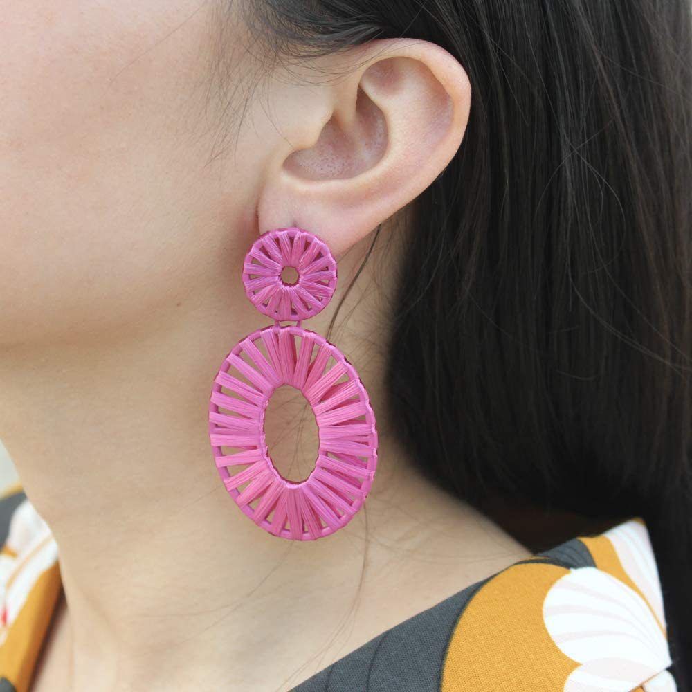 Ellipse Resort Earrings Bohemian Travel Drop Dangle Rattan Earrings