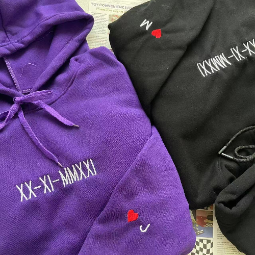 Roman numerals Embroidered Couple Customized Sweatshirt