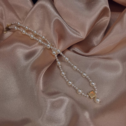 Pearl Bracelet with Square Crystal Pendant