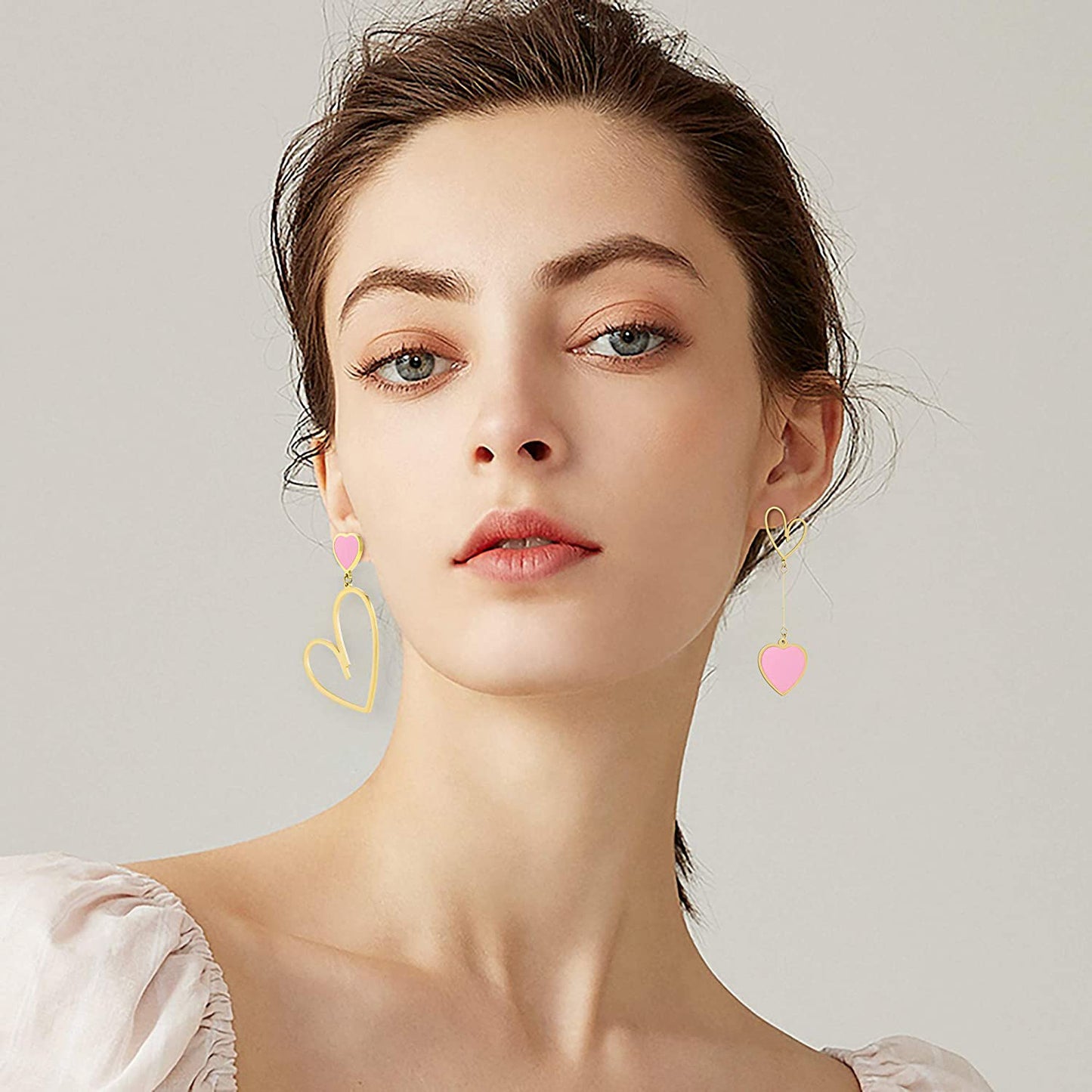 Heart Asymmetric Drop Dangle Earrings Love Hook Mismatched Stud Earring