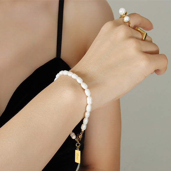 Freshwater Pearl Bracelet with Love Pendant