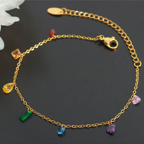 Colorful Jewel Necklace Boho Zircon Dainty Rainbow Necklace