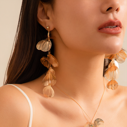 Handcrafted Copper Elegant Cascading Ginkgo Leaves Earrings