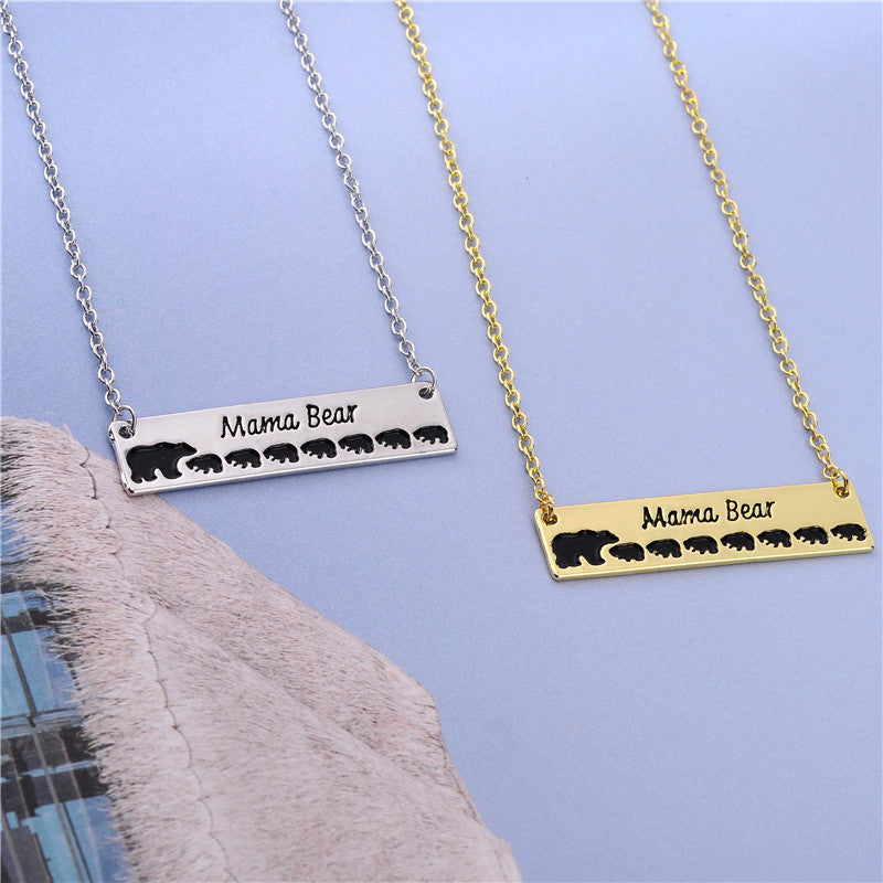 Mama Bear Necklace With Cubs Horizontal Bar Necklace Mother's Day Gift