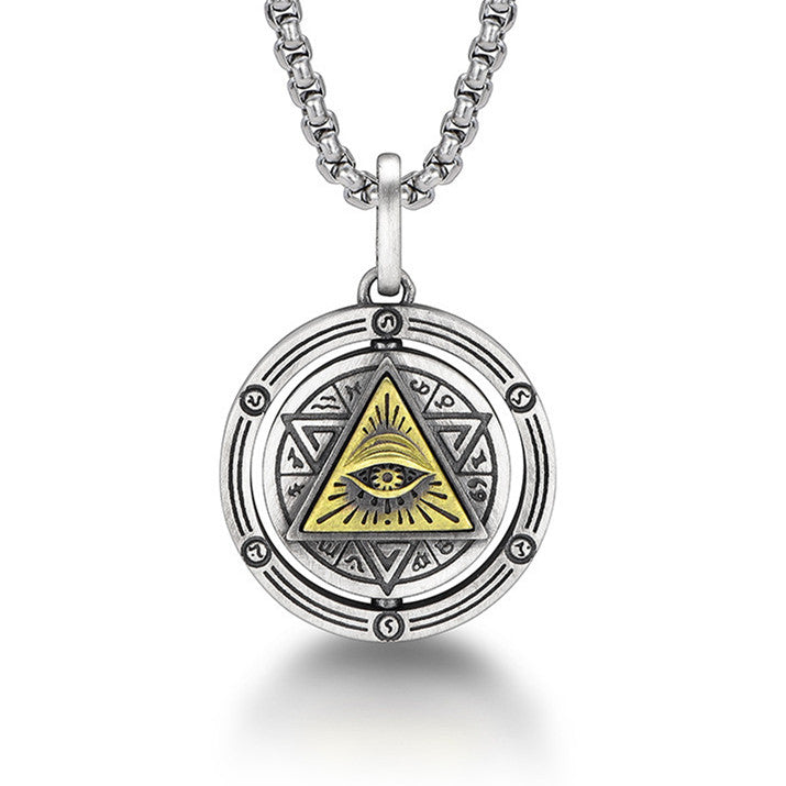 Eye of providence All-seeing Eye Hexagram Punk Spinning Coin Necklace