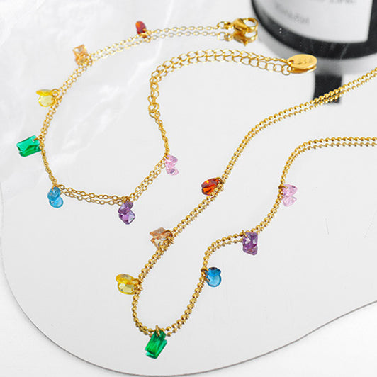 Colorful Jewel Necklace Boho Zircon Dainty Rainbow Necklace