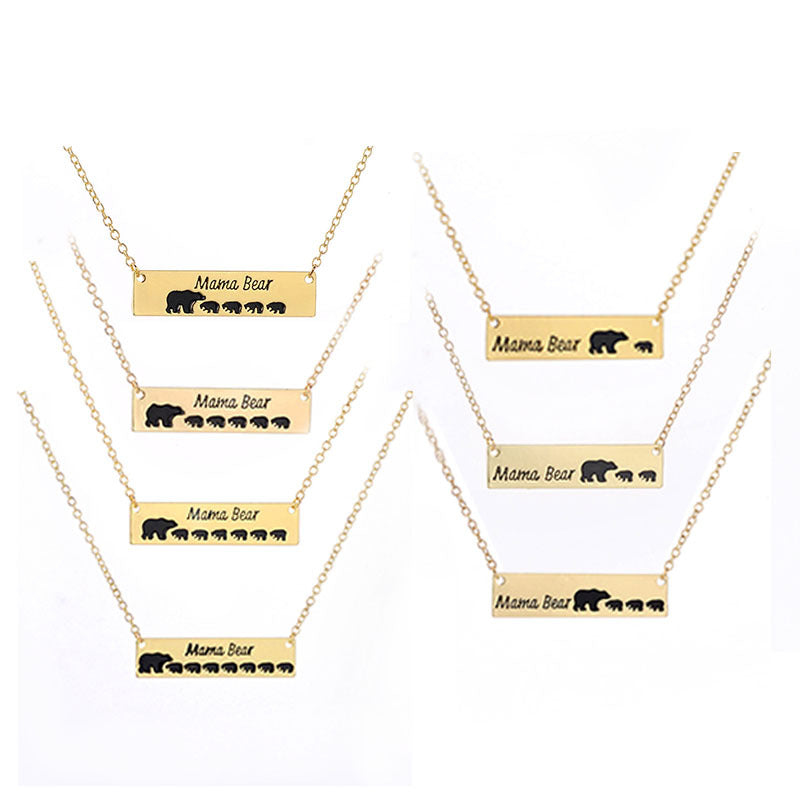 Mama Bear Necklace With Cubs Horizontal Bar Necklace Mother's Day Gift