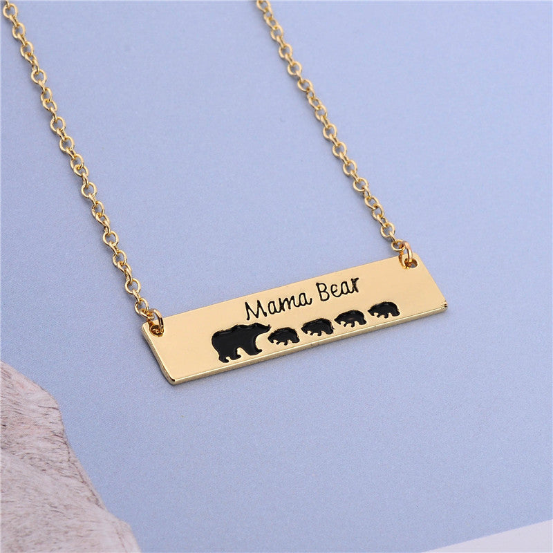 Mama Bear Necklace With Cubs Horizontal Bar Necklace Mother's Day Gift