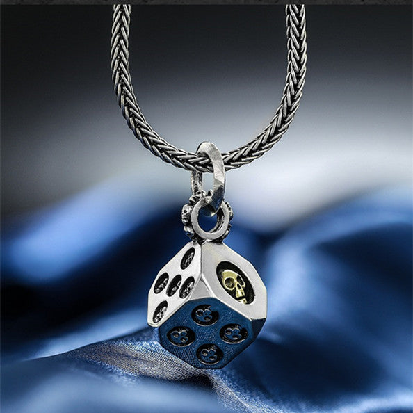 Punk Gothic Skull Carving Dice Pendant Necklace For Men