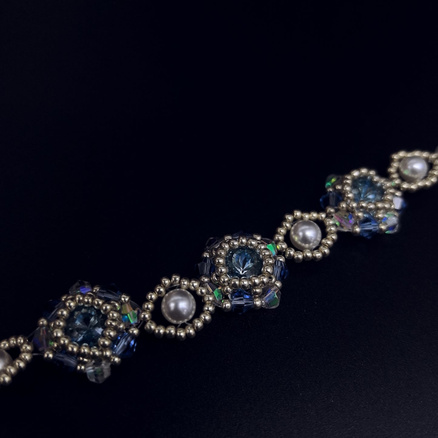 Exquisite Handcrafted Beaded Bracelet with Crystal and Pearl Accents