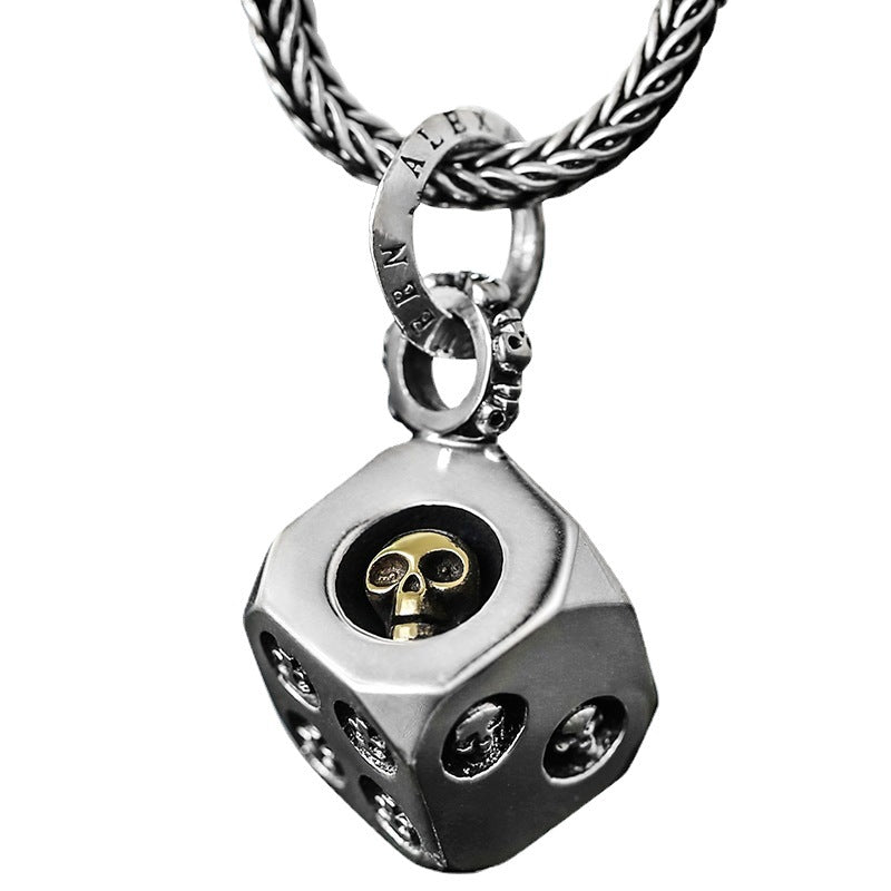 Punk Gothic Skull Carving Dice Pendant Necklace For Men