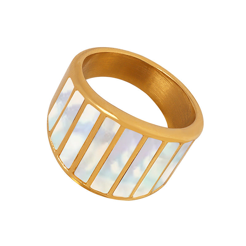 Mother of Pearl Blocks Wide Rings