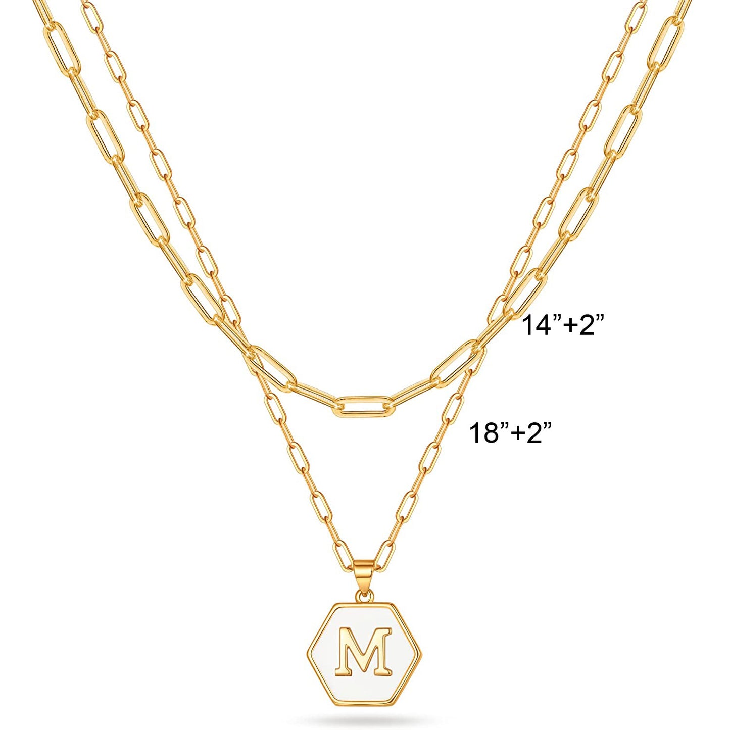 Initial A-Z Letter Pendant Necklace 18K Gold Plated Layered Paperclip Chain Necklace