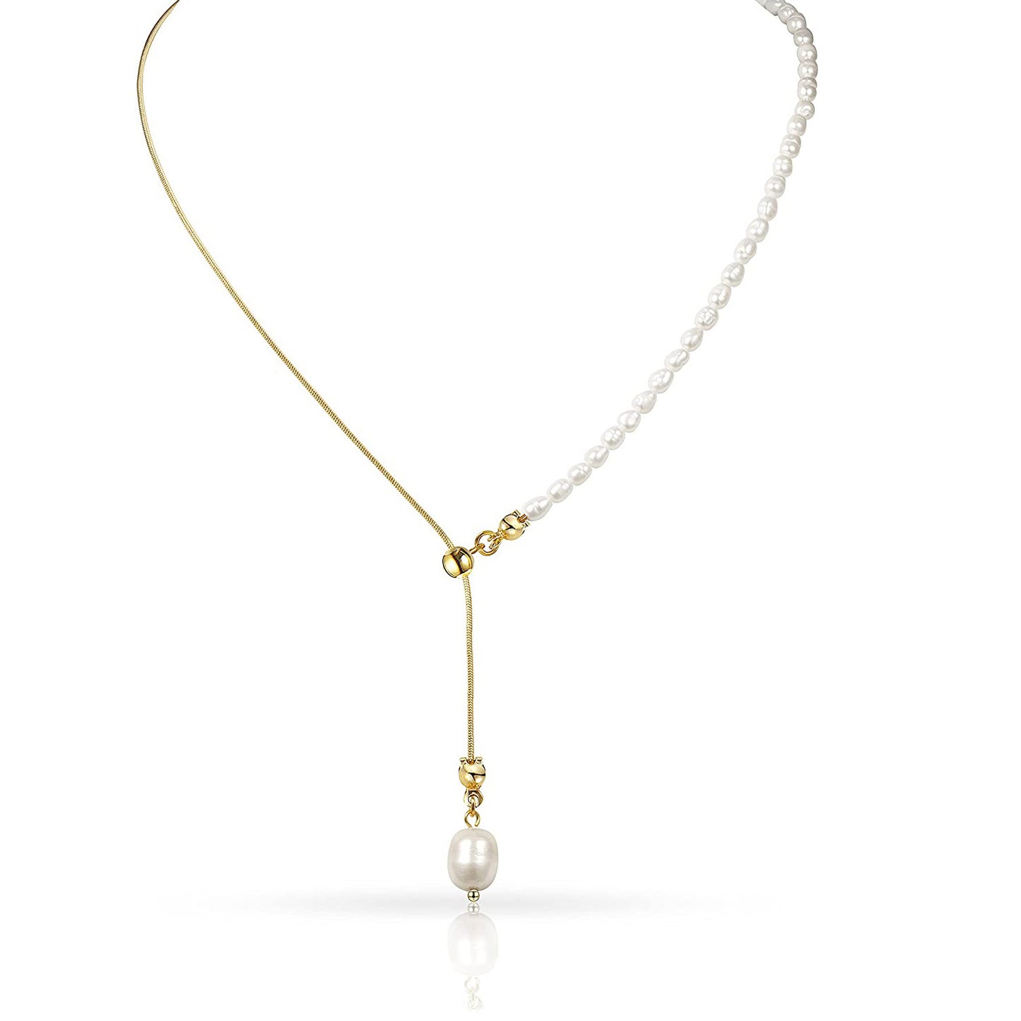 Y-Shaped Lariat Chain 14k Gold Link Drop Long Charm Necklace