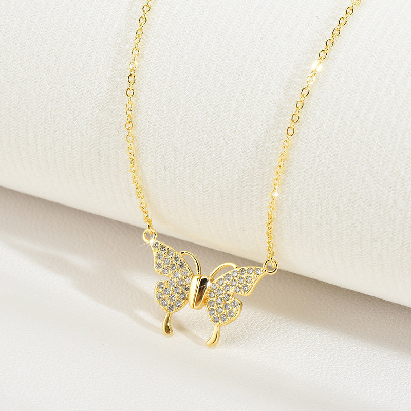 Double-Sided Wearing Diamond-Set Magnetic Butterfly Pendant Necklace