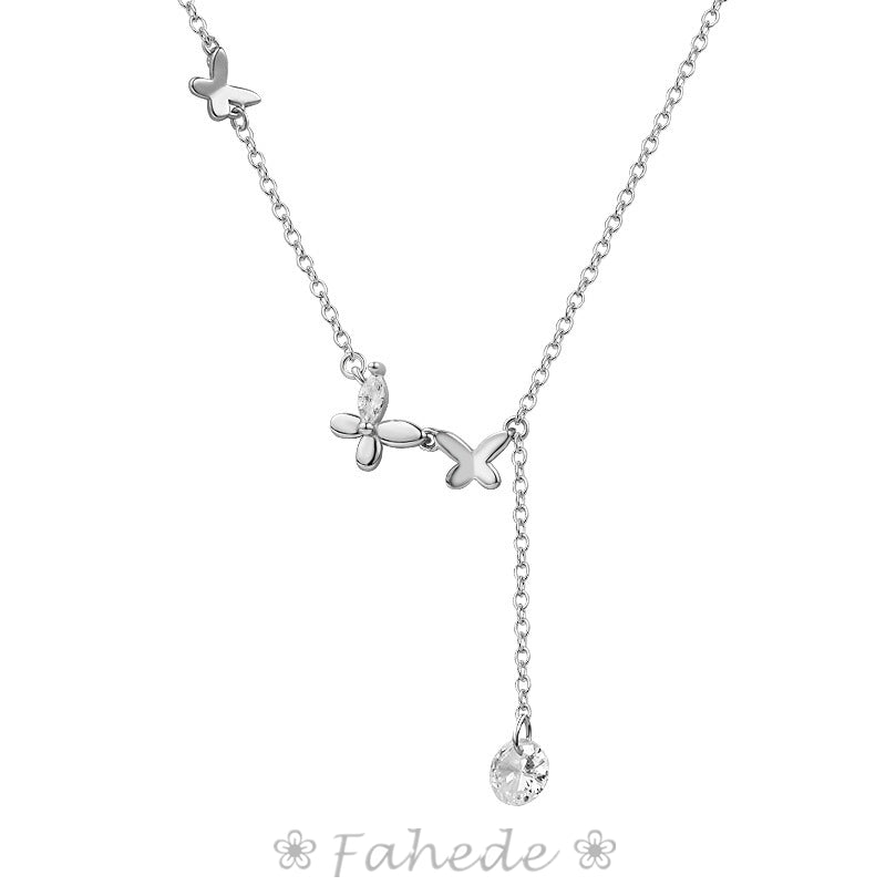 S925 Silver Triple Butterfly Layered Y Adjustable Chain Necklace