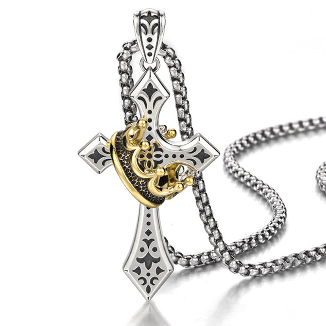 Gothic Cross Crown Pendant Necklace