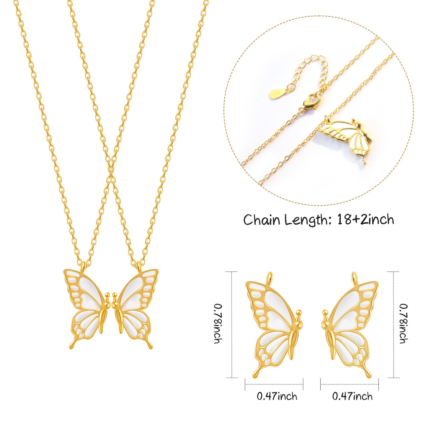 2 PCS Butterfly Puzzle Friendship Best Friend Pendant Necklace