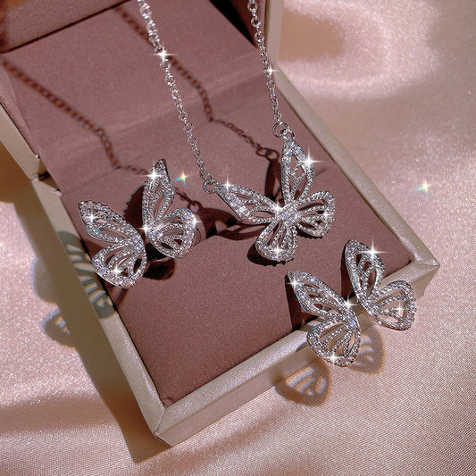 Butterfly Jewelry Sets Necklace Stud Earrings Rings Set