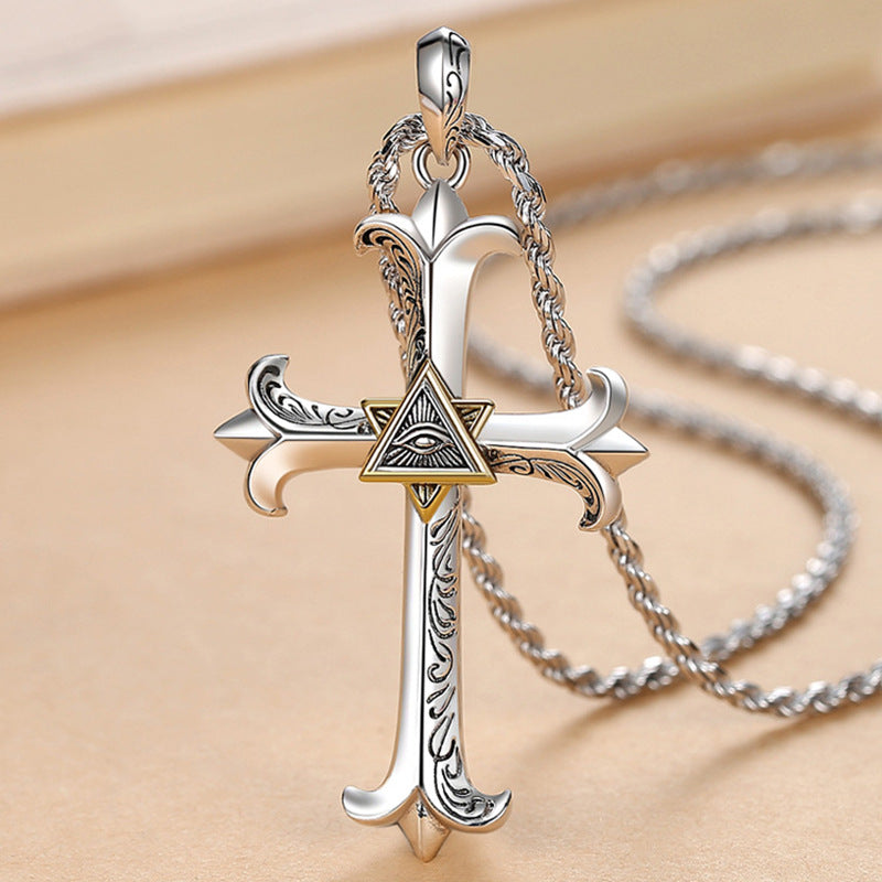 Cross Necklace Sword Masonic All Seeing Eye Pendant Necklace