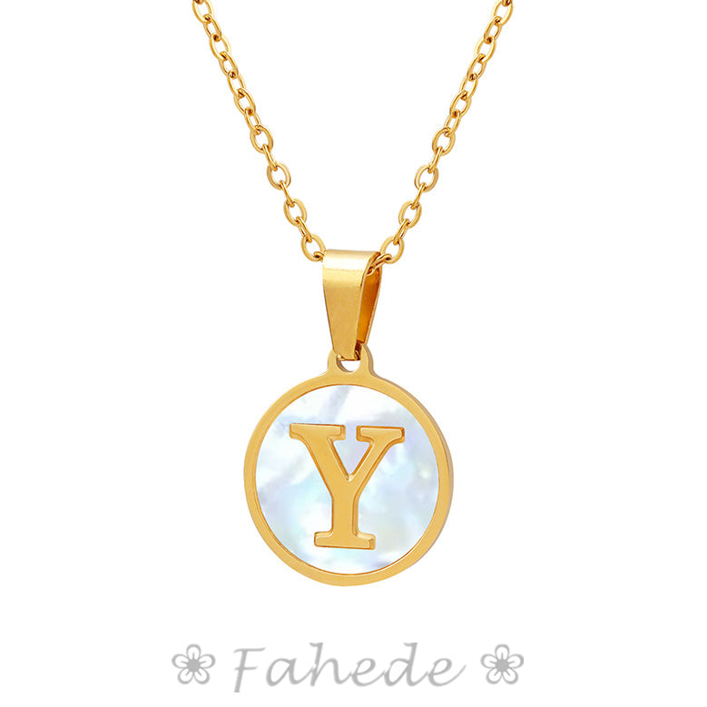 Initial A-Z Shell Letter Coin Pendant Dainty Chain Pearl Necklace