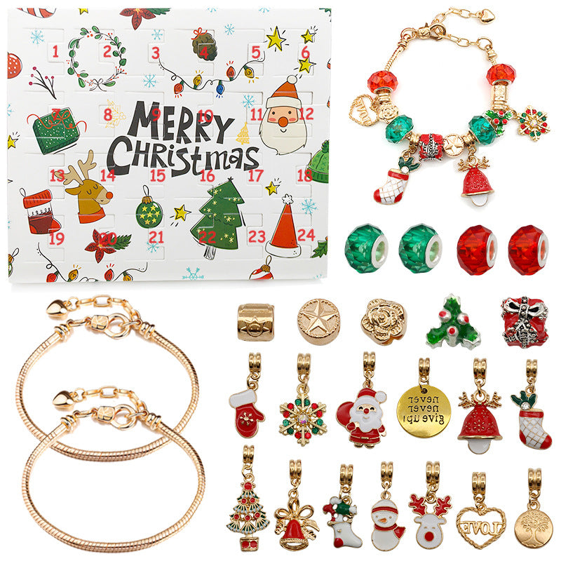 24 Pieces Christmas Blind Box DIY Bracelet 22 Ancessories 2 Golden Bracelets