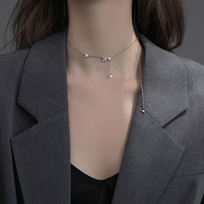 S925 Silver Triple Butterfly Layered Y Adjustable Chain Necklace